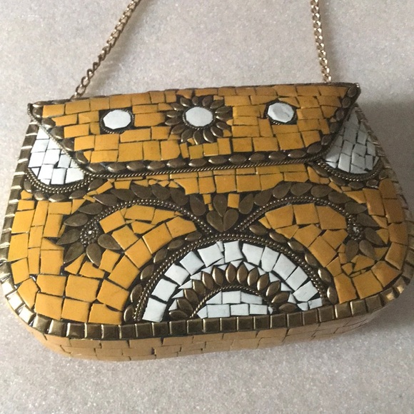 Vintage Handbags - Mosaic Yellow and White Clutch Antik Kraft